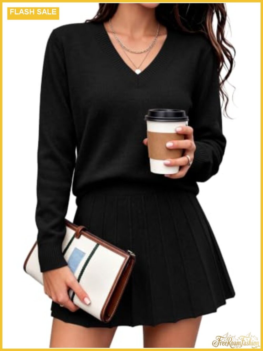Women's 2 Piece Knit Sweater Skirt Set Pleated Mini Fall Outfit